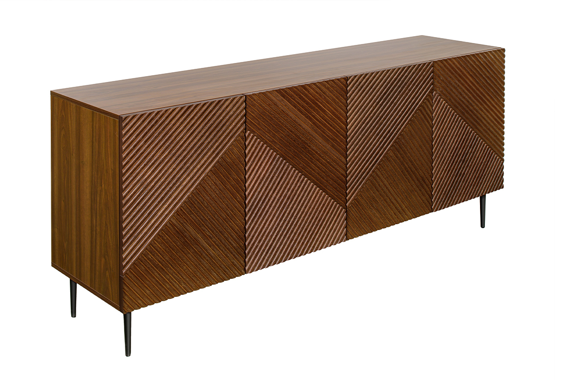Aparador 4 puertas de madera oscura de roble macizo y metal negro 180 cm ARCHIPEL