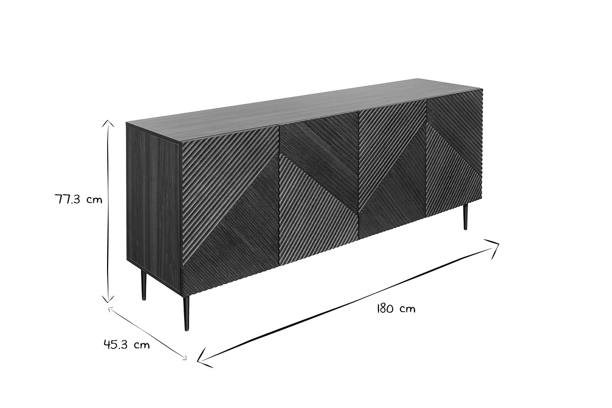 Aparador 4 puertas de madera oscura de roble macizo y metal negro 180 cm ARCHIPEL