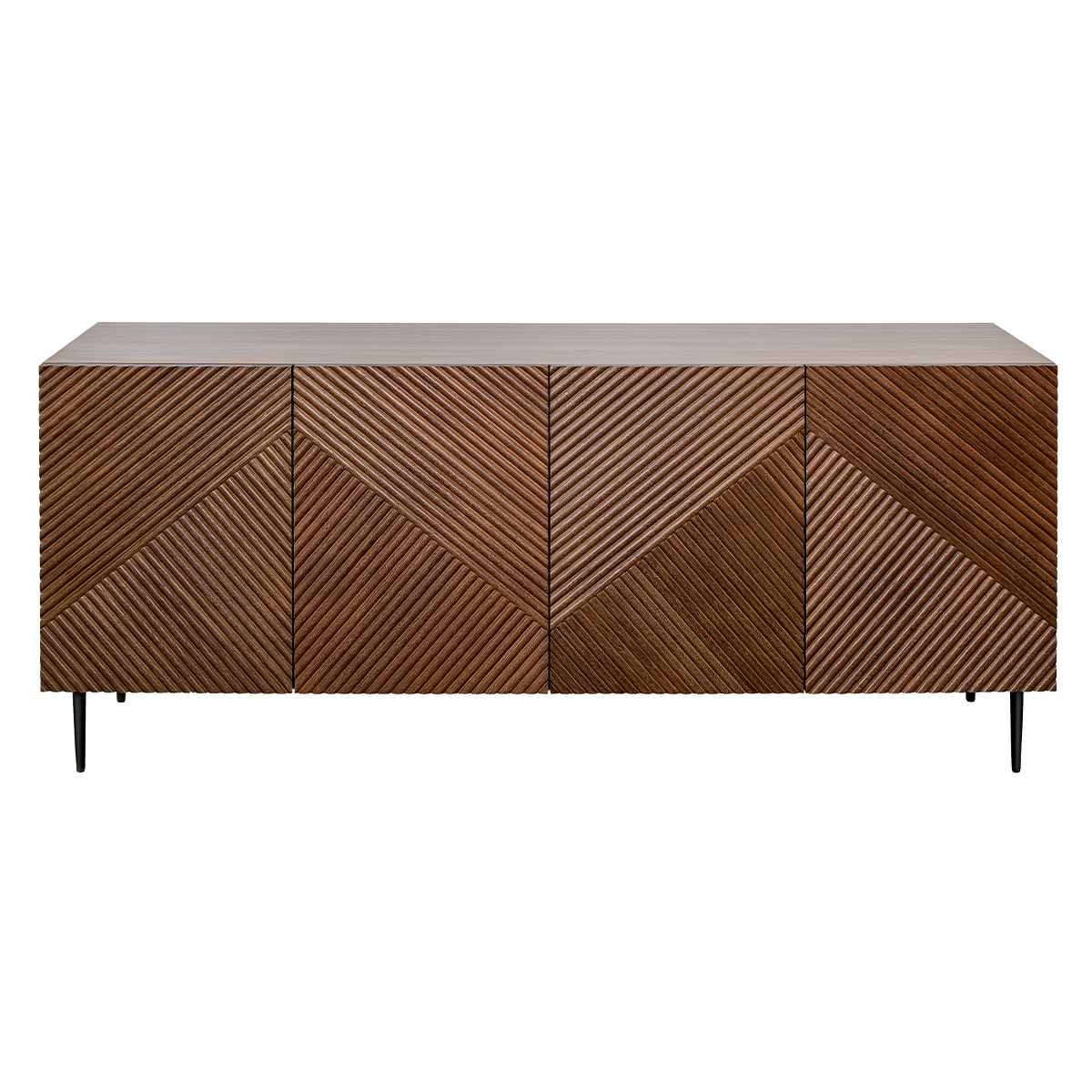 Aparador 4 puertas de madera oscura de roble macizo y metal negro 180 cm ARCHIPEL