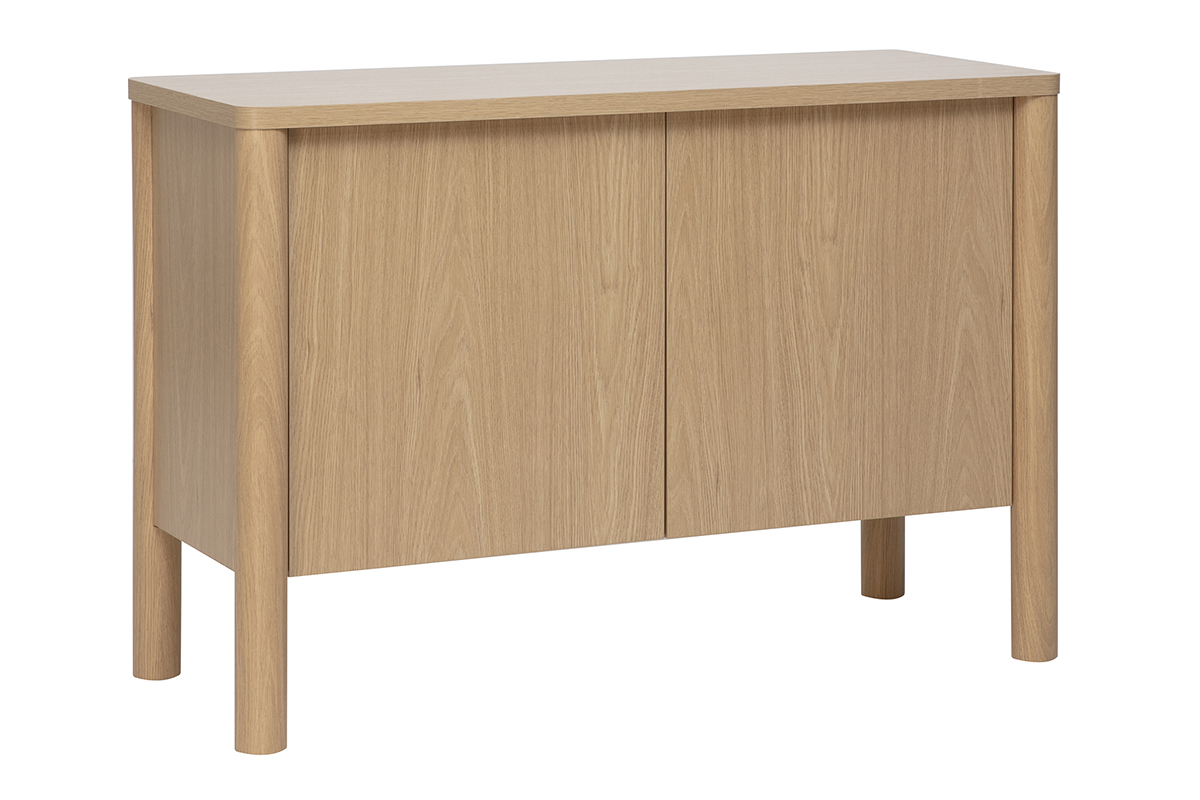 Buffet IZZIE de madera clara de roble, 2 puertas, vista en 3/4, dimensiones L110 cm.