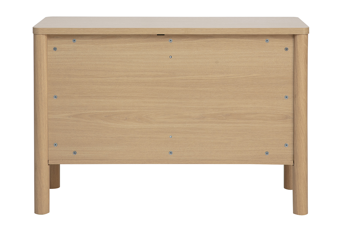 Vista trasera del aparador IZZIE en madera clara de roble, dimensiones L110 cm, acabado sobrio.