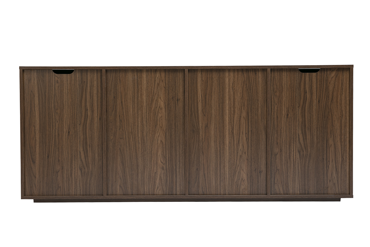 Buffet de madera de nogal oscuro de 4 puertas, vista trasera