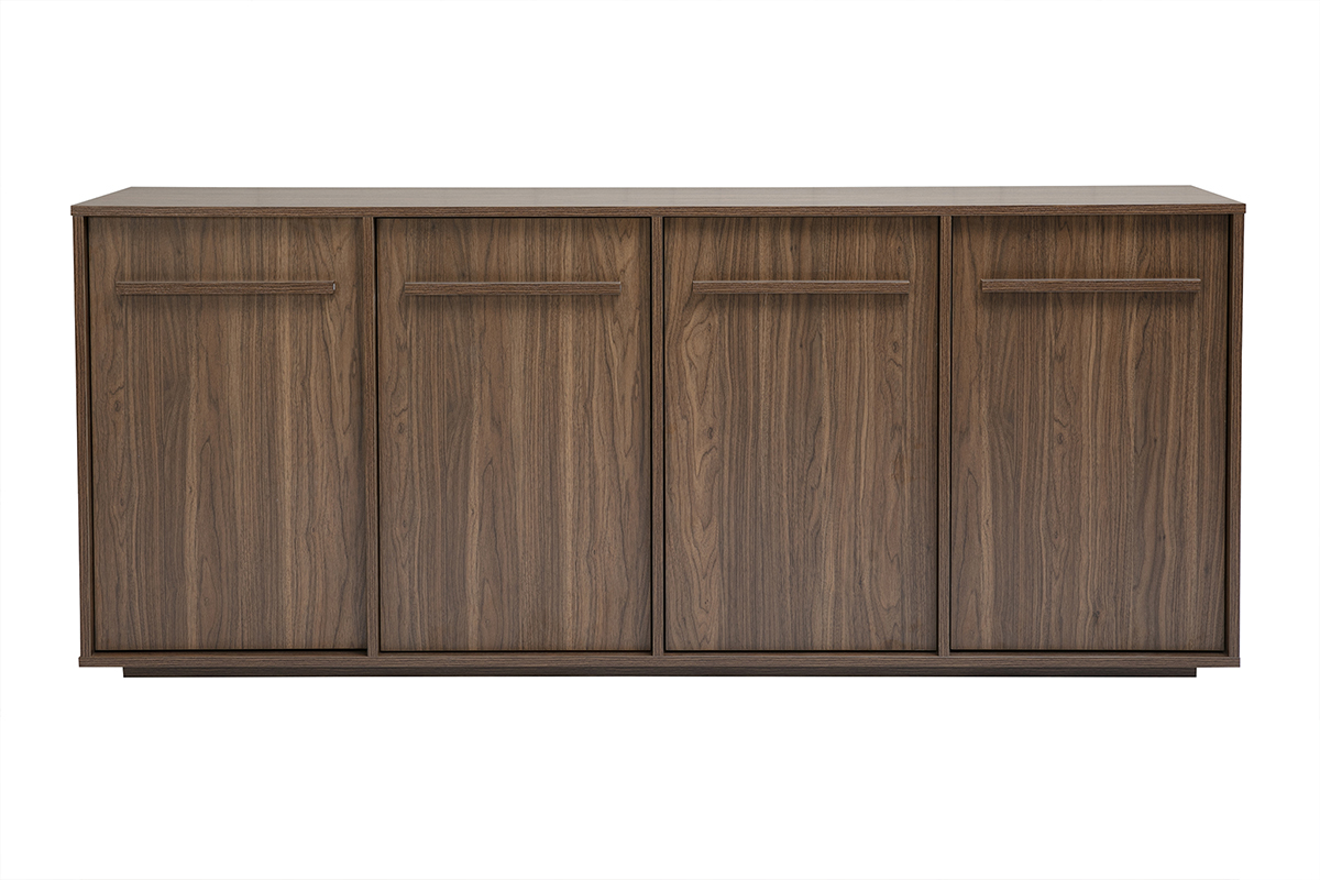 Aparador LOTHAIRE en madera de nogal oscuro, 4 puertas, vista frontal, 180 cm de largo