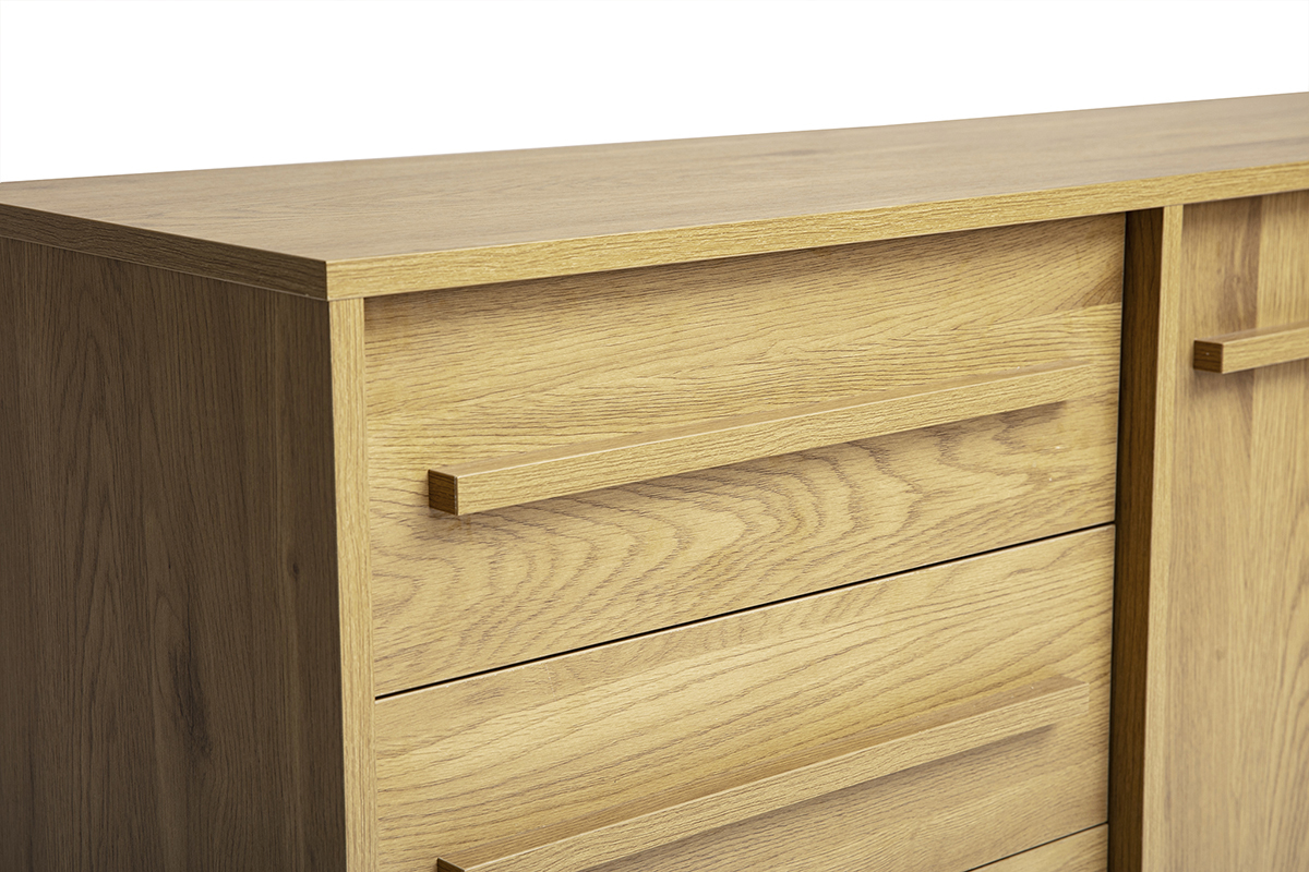 Aparador YSEULT de madera de roble con 3 cajones y 2 puertas, vista de cerca