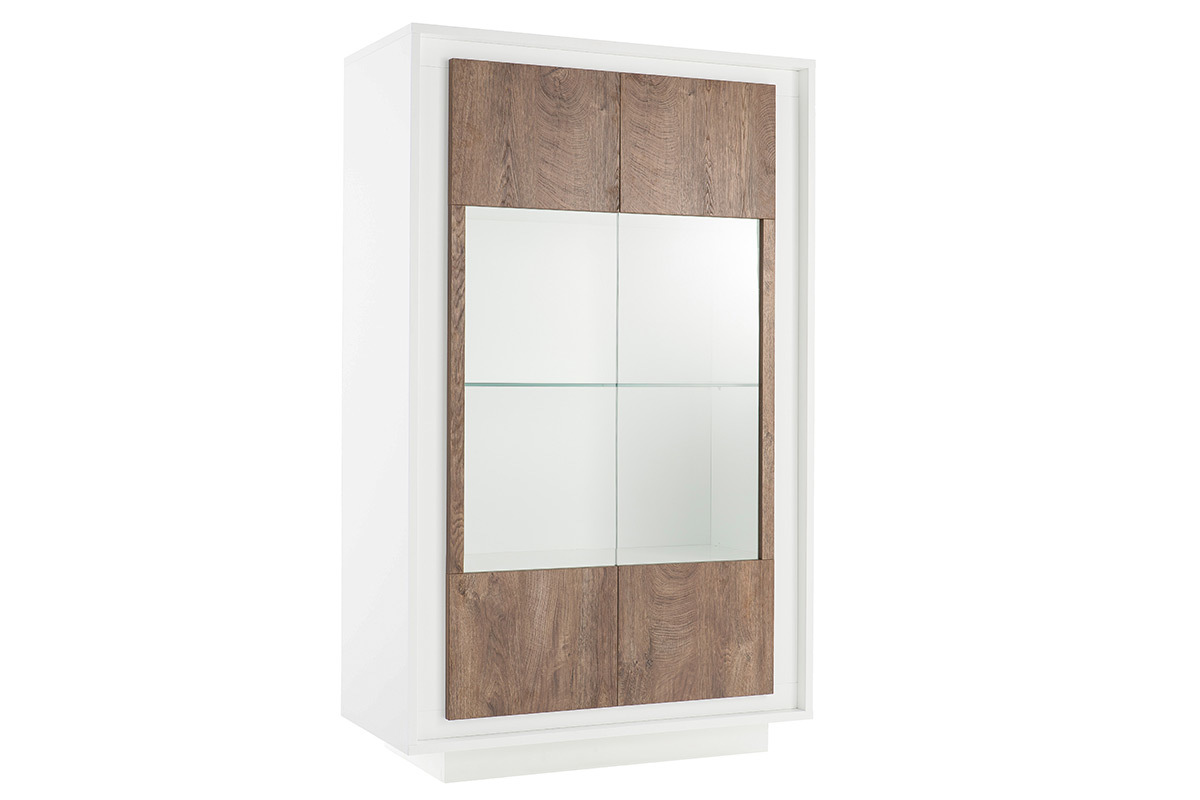 Aparador acristalado moderno blanco y decoracin de madera oscura LAND