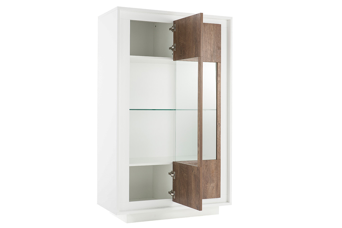 Aparador acristalado moderno blanco y decoracin de madera oscura LAND