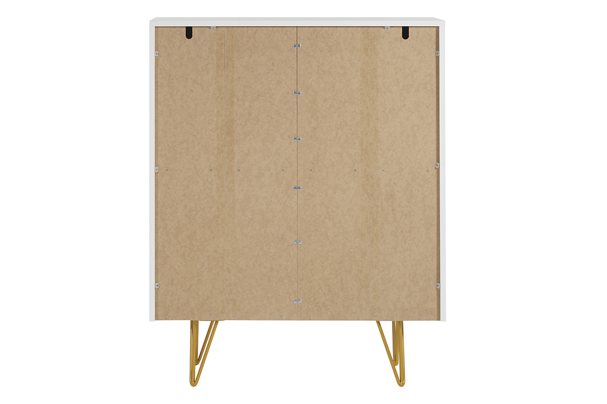 Aparador alto de diseo con 4 puertas y grabados de metal blanco mate y dorado 86 cm OZEN