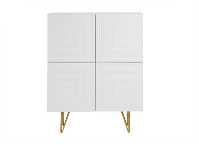 Aparador alto de diseño con 4 puertas y grabados de metal blanco mate y dorado 86 cm OZEN