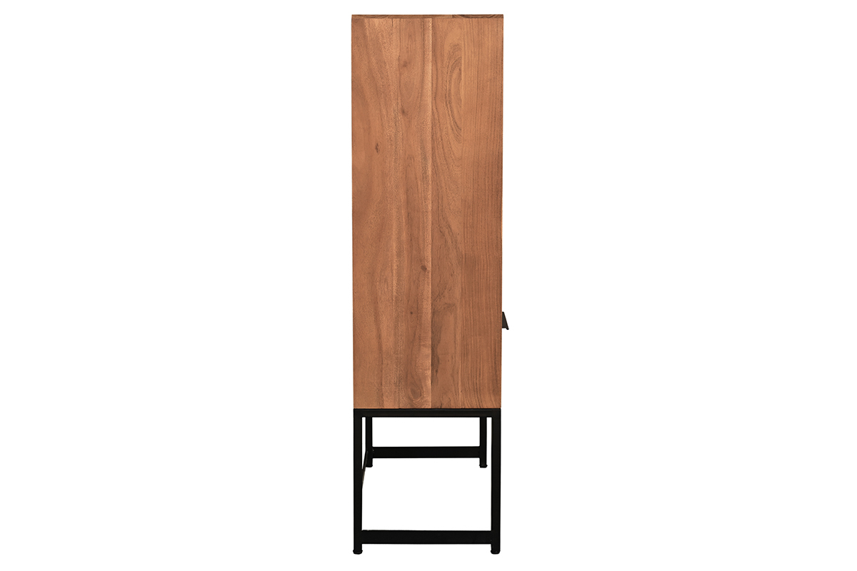 Aparador alto de madera maciza en espiga y metal negro con 2 puertas y 2 cajones STICK
