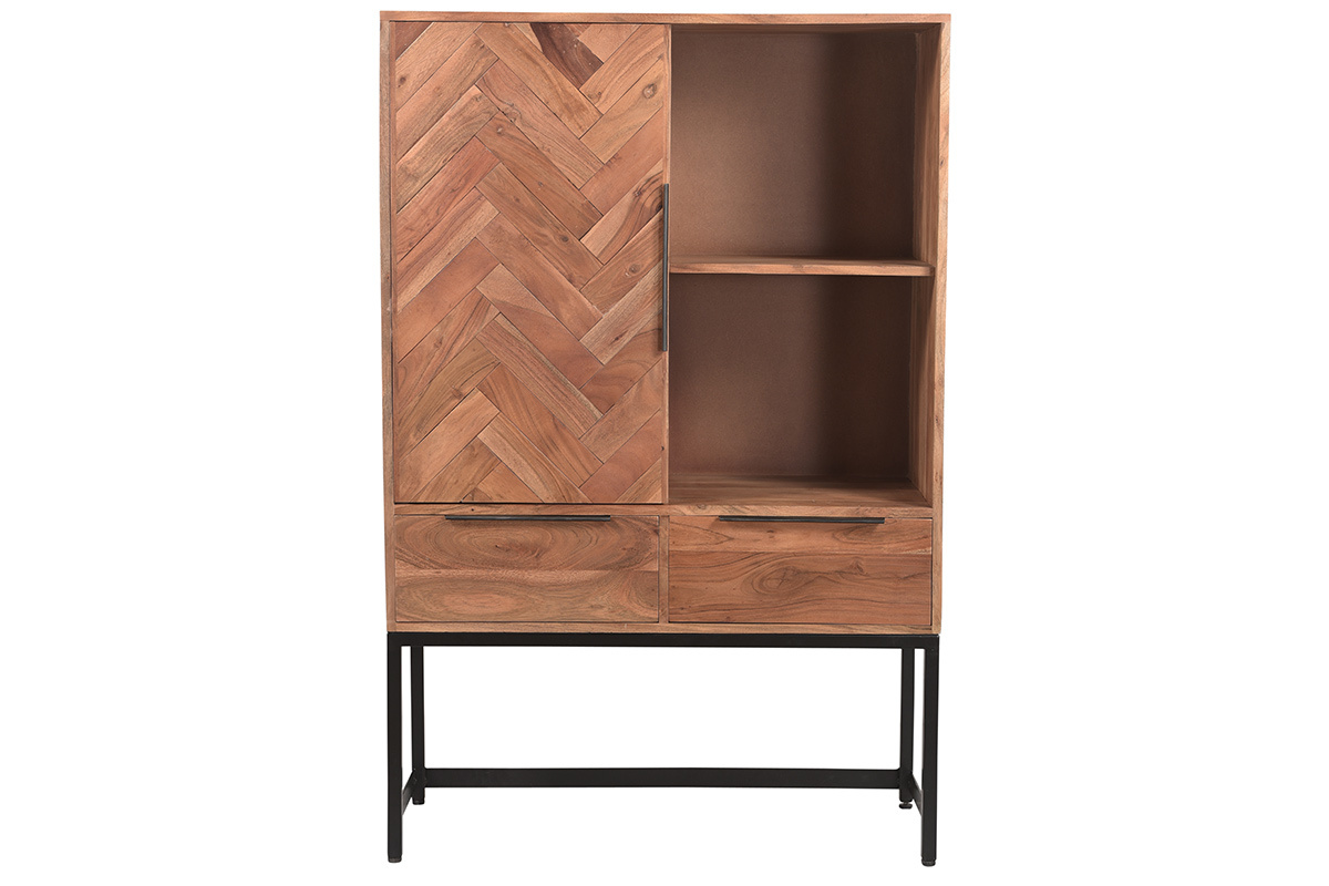 Aparador alto en acacia con patas en metal negro STICK