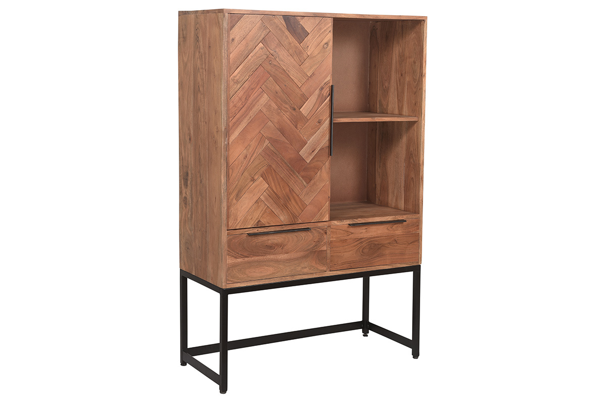 Aparador alto en acacia con patas en metal negro STICK