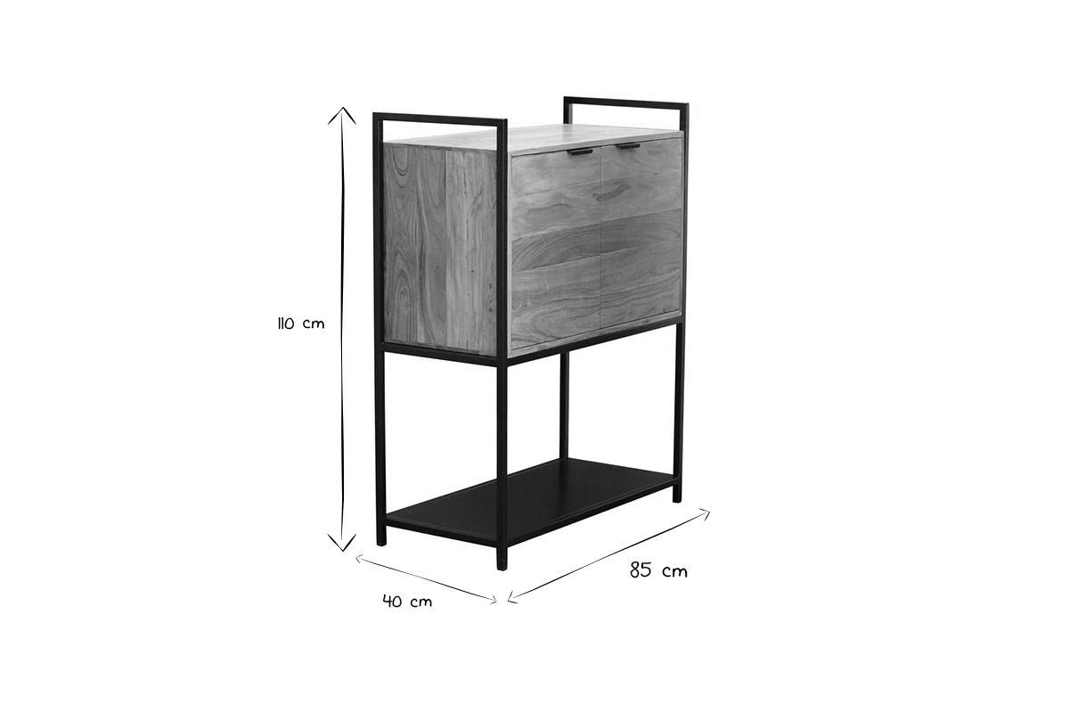 aparador alto en acacia y metal negro A110 cm ARTHUS