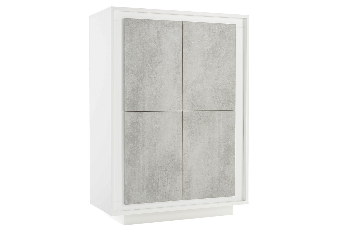 Aparador alto moderno 4 puertas blanco y decoracin cemento LAND