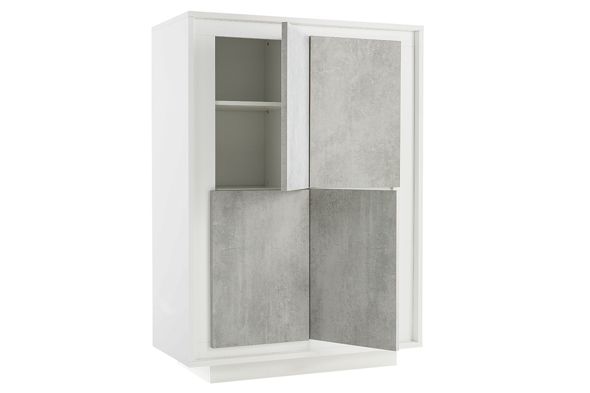 Aparador alto moderno 4 puertas blanco y decoracin cemento LAND