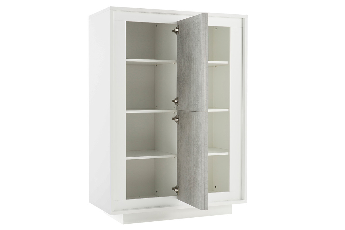 Aparador alto moderno 4 puertas blanco y decoracin cemento LAND