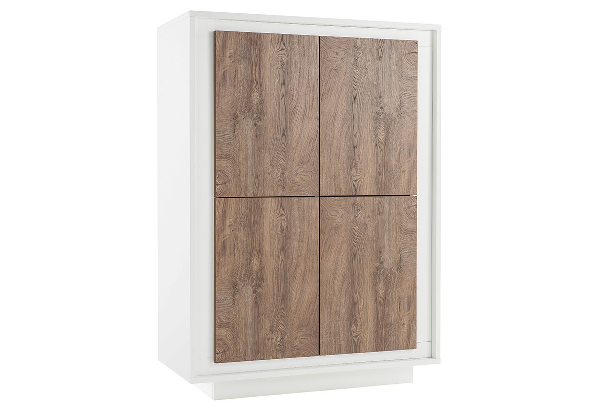 Aparador alto moderno 4 puertas blanco y decoracin madera oscura LAND