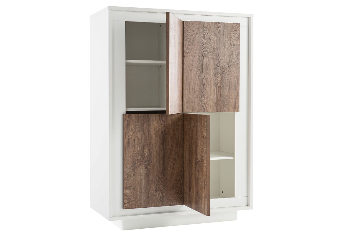 Aparador alto moderno 4 puertas blanco y decoracin madera oscura LAND