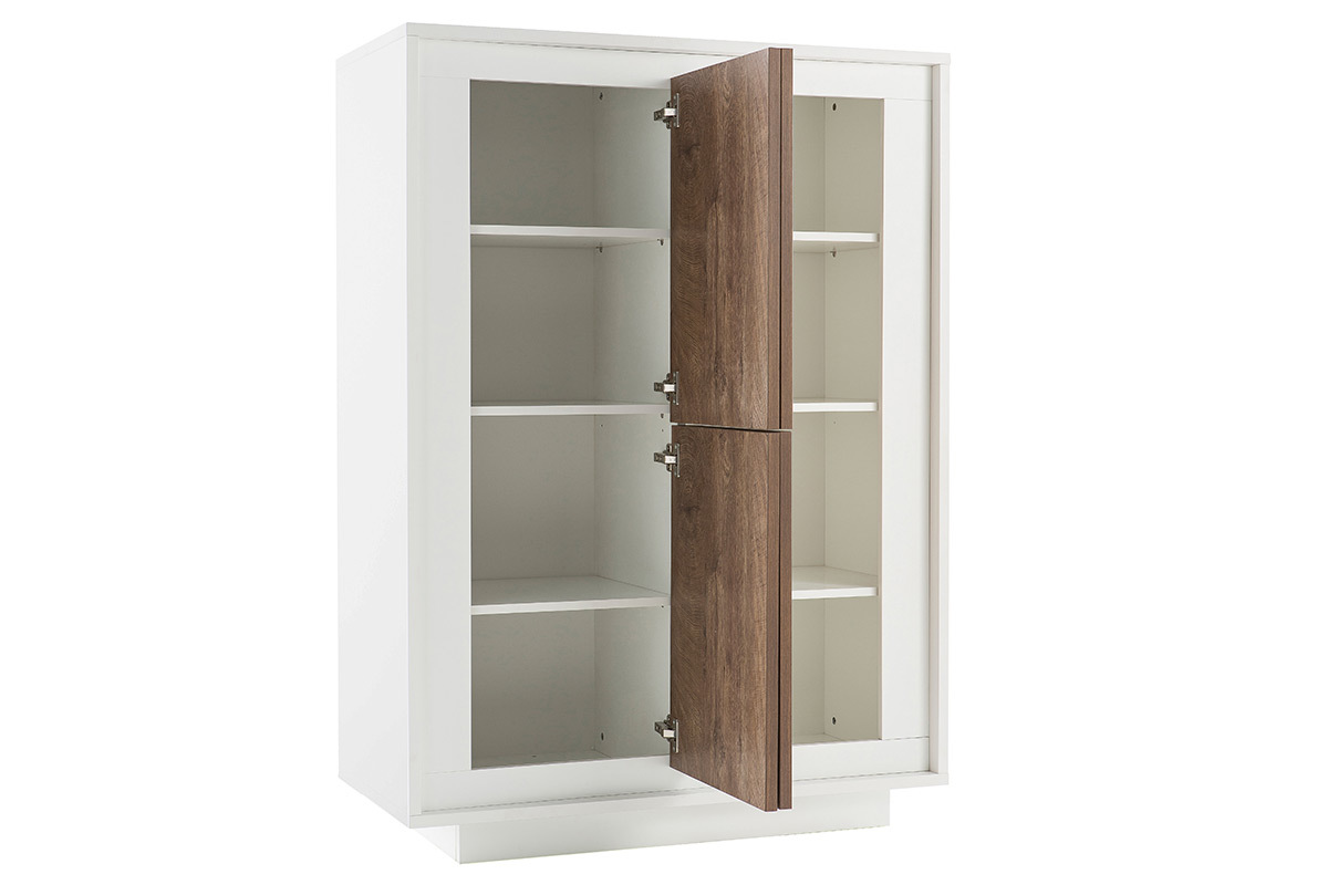 Aparador alto moderno 4 puertas blanco y decoracin madera oscura LAND