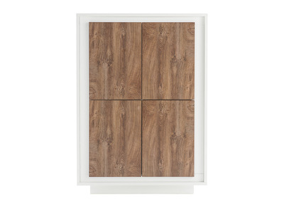 Aparador alto moderno 4 puertas blanco y decoración madera oscura LAND - Aparador alto moderno 4 puertas blanco y decoración madera oscura LAND