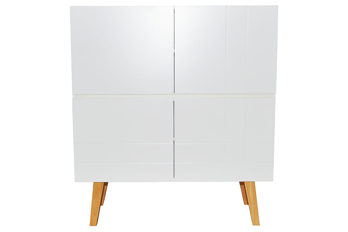 Aparador alto moderno lacado blanco mate y madera ADORNA