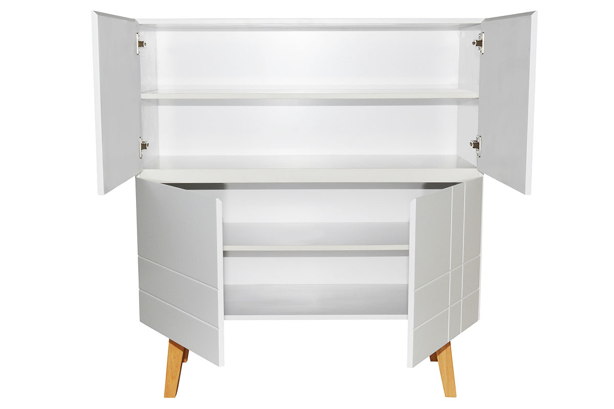 Aparador alto moderno lacado blanco mate y madera ADORNA