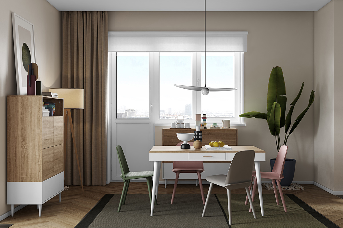 Aparador alto nrdico blanco y madera STRIPE