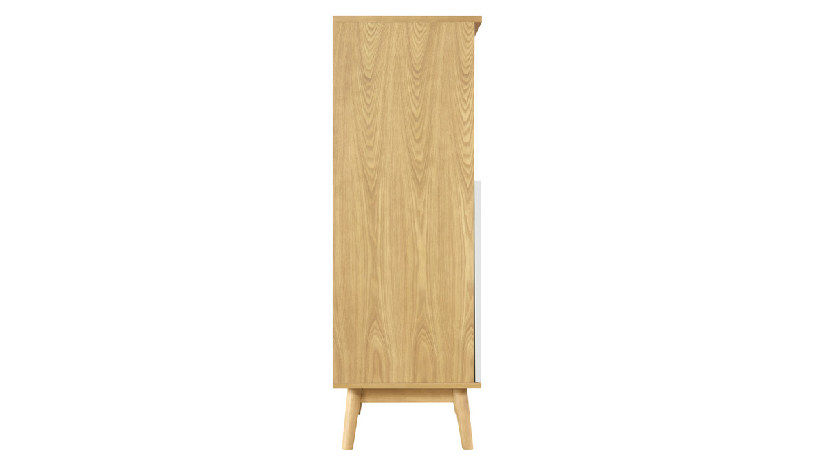 Aparador 3 puertas lacado blanco brillo y diseño madera clara 155 cm NELIO  - Miliboo