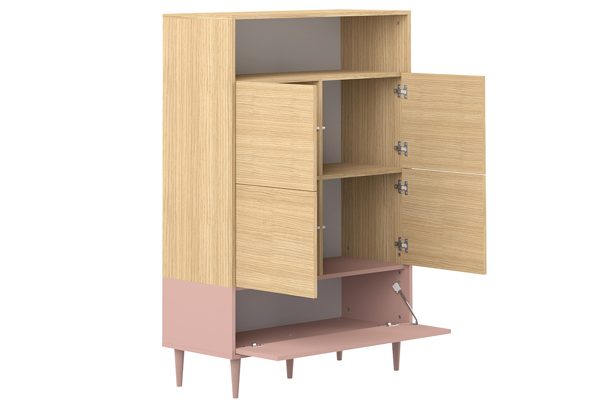 Aparador alto nrdico rosa y madera STRIPE