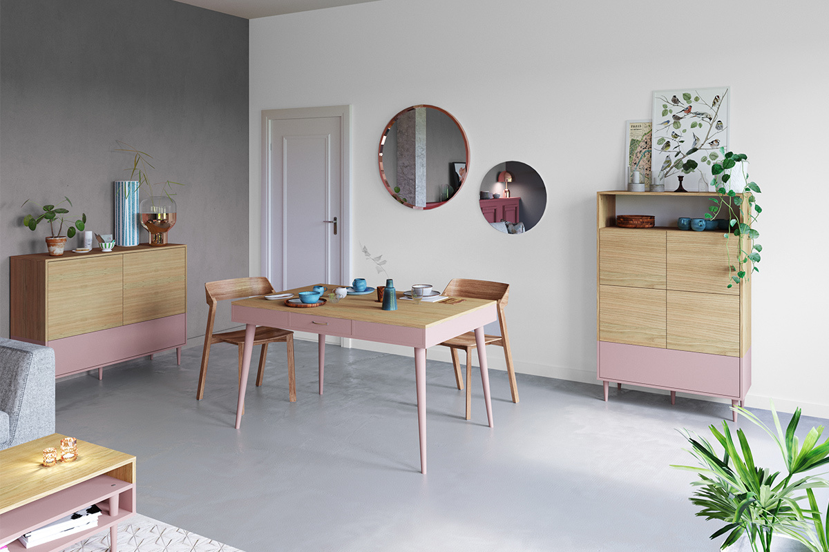 Aparador alto nrdico rosa y madera STRIPE