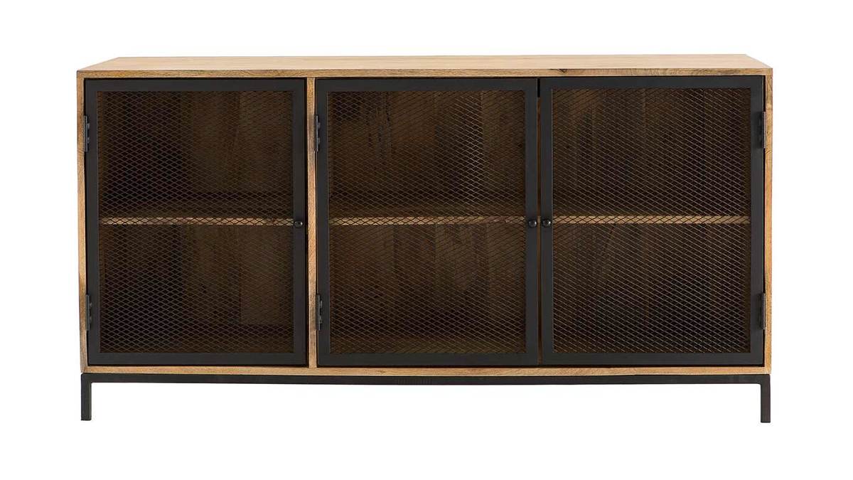 Aparador bajo industrial en madera de mango y metal perforado RACK
