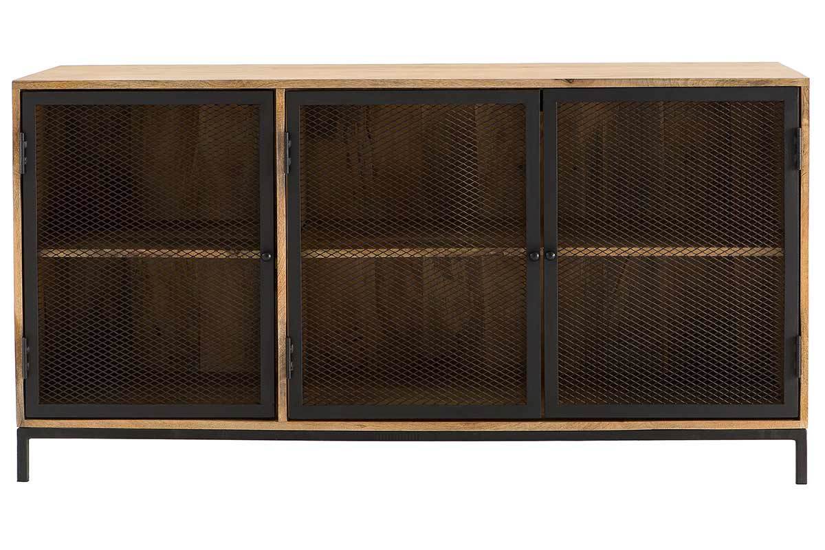 Aparador bajo industrial en madera de mango y metal perforado RACK