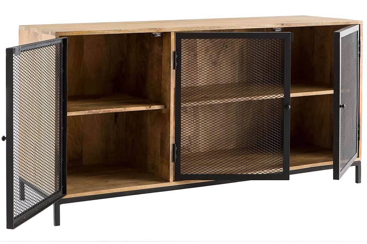 Aparador bajo industrial en madera de mango y metal perforado RACK