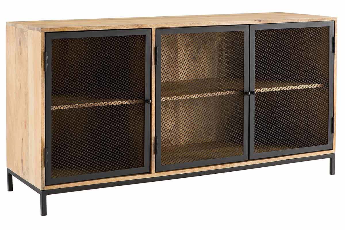 Aparador bajo industrial en madera de mango y metal perforado RACK