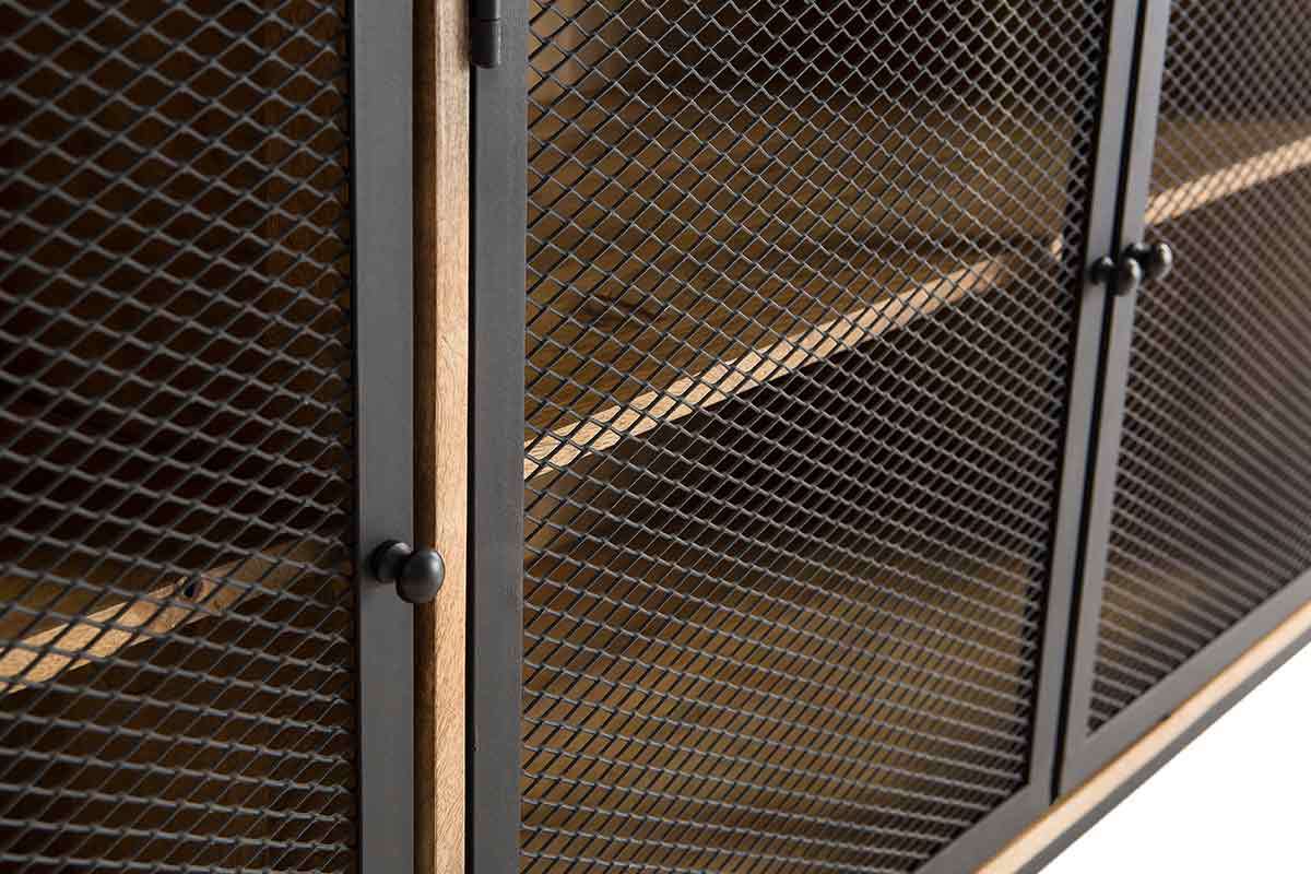 Aparador bajo industrial en madera de mango y metal perforado RACK