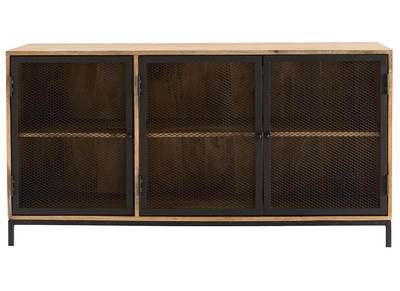 Aparador bajo industrial en madera de mango y metal perforado RACK