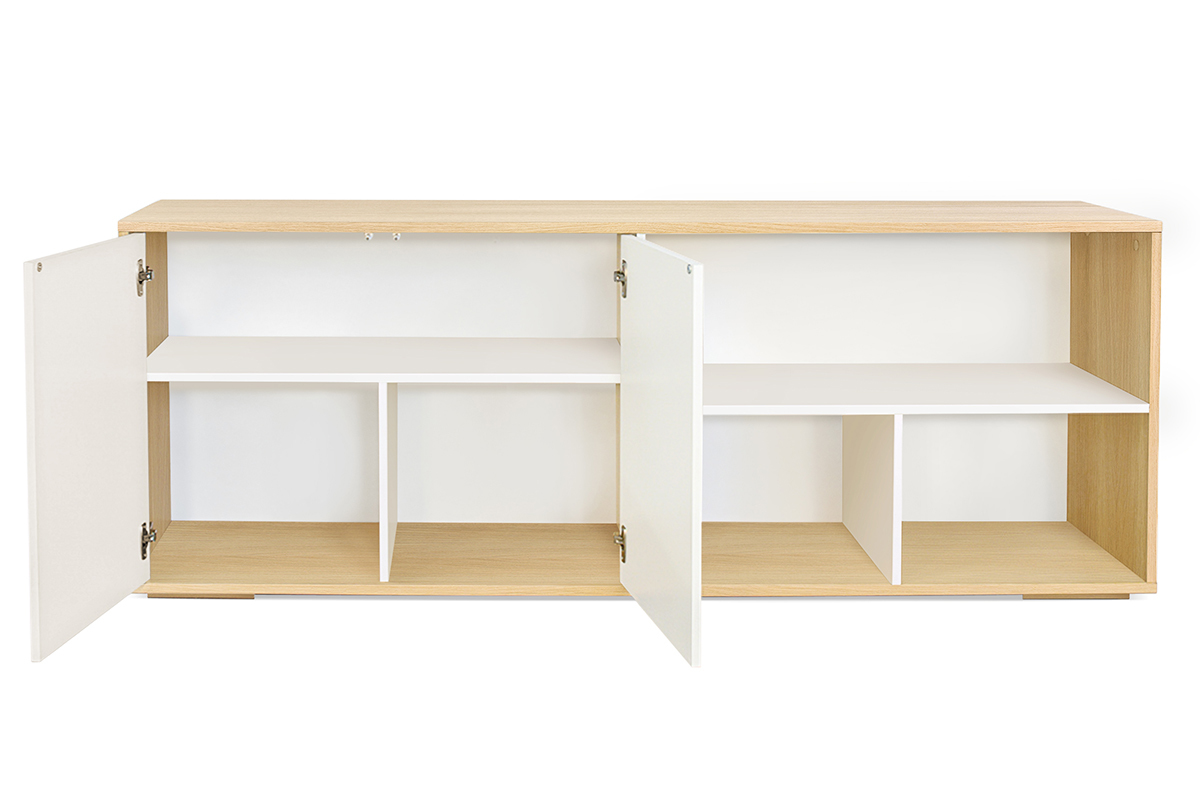 Aparador bajo nrdico de roble macizo blanco y madera clara 190 cm EZIA