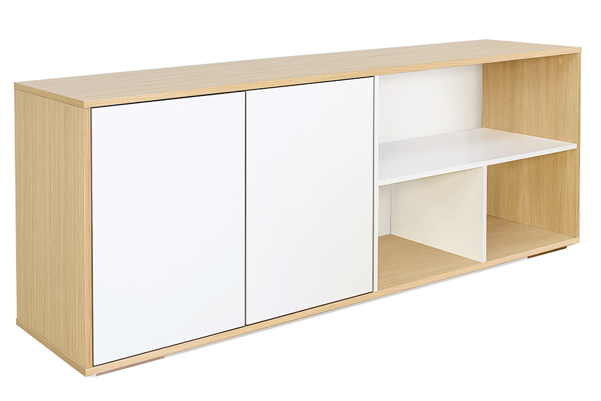 Aparador bajo nrdico de roble macizo blanco y madera clara 190 cm EZIA