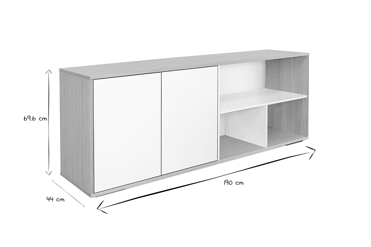 Aparador bajo nrdico de roble macizo blanco y madera clara 190 cm EZIA
