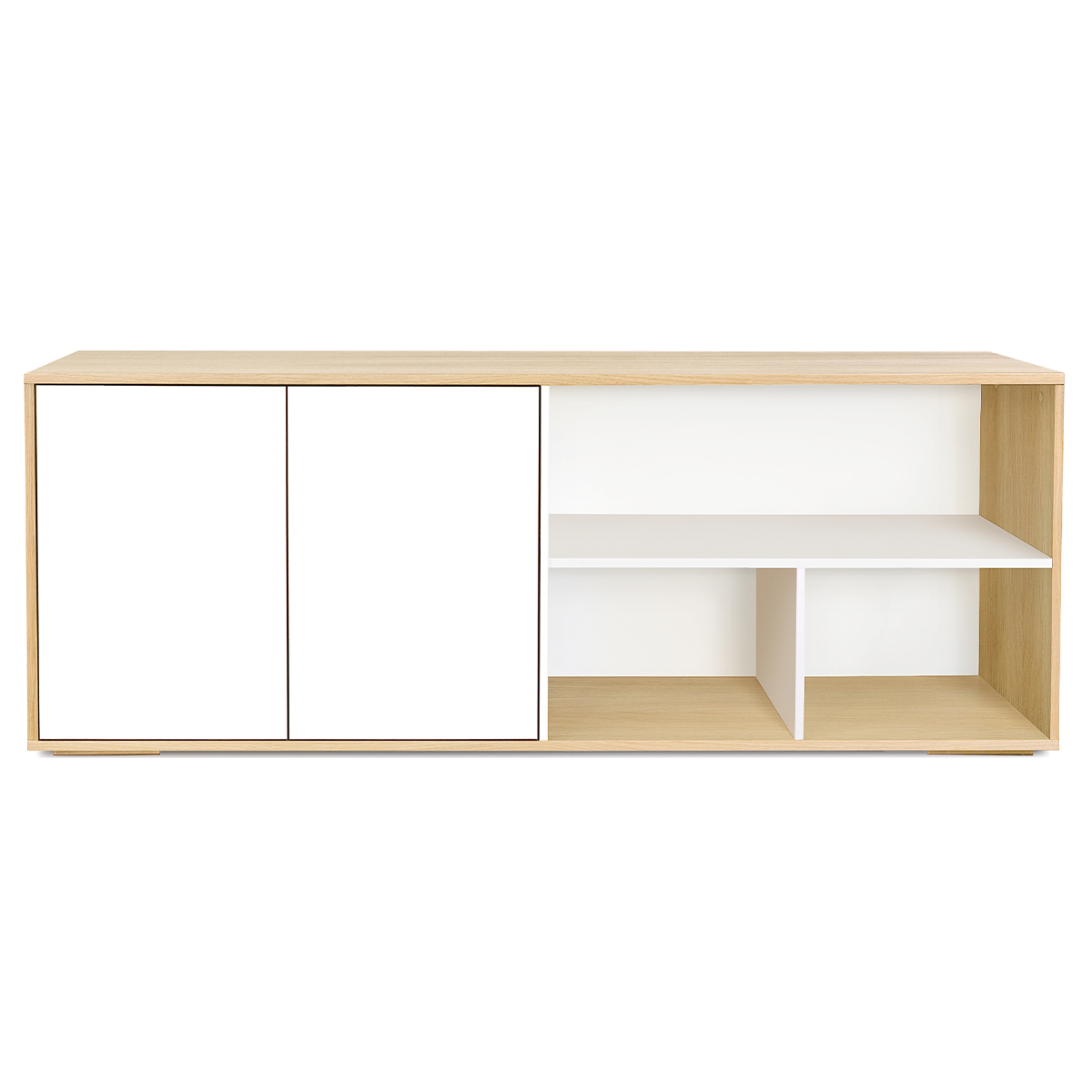 Aparador bajo nórdico de roble macizo blanco y madera clara 190 cm EZIA
