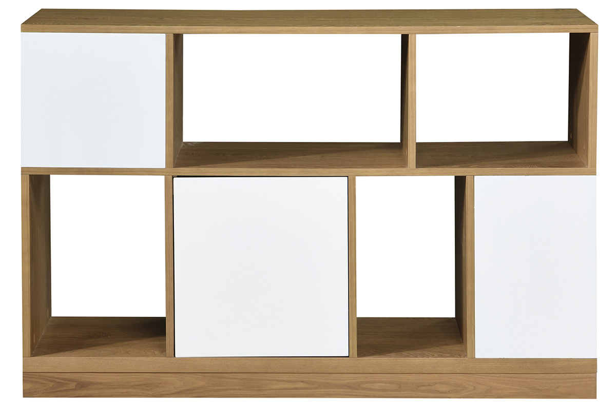 Aparador bajo puertas reversibles azul petrleo y blanco JODIE