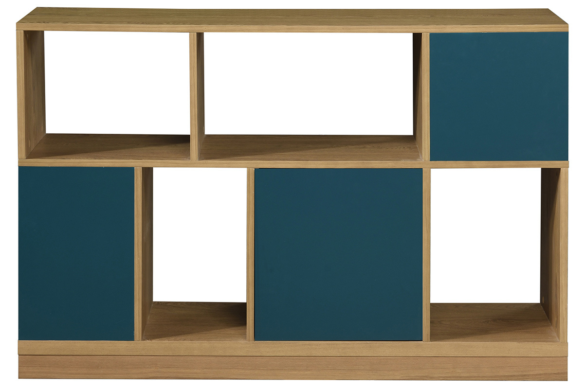 Aparador bajo puertas reversibles azul petrleo y blanco JODIE