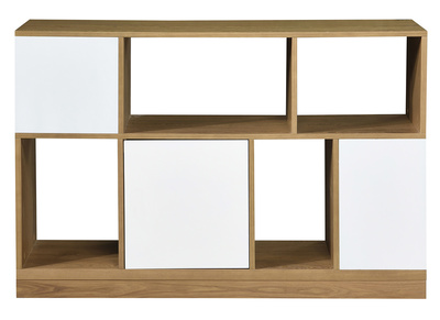 Aparador bajo puertas reversibles azul petr&oacute;leo y blanco JODIE