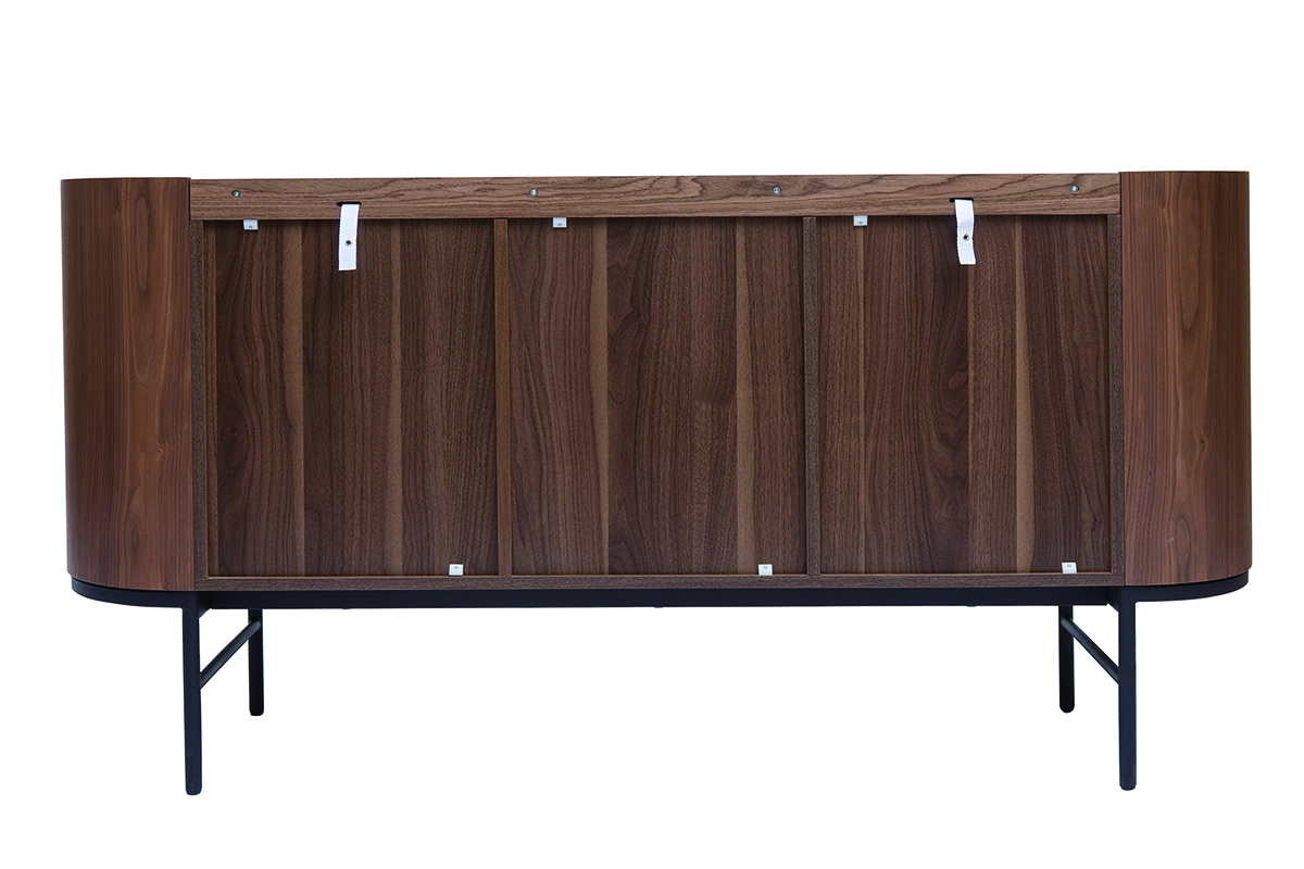 Aparador con 3 puertas de nogal oscuro y metal negro 160 cm SKYE