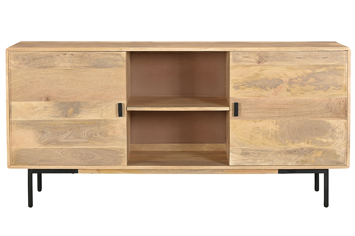 Aparador de 2 puertas de madera maciza de mango y metal negro 168 cm JUDE