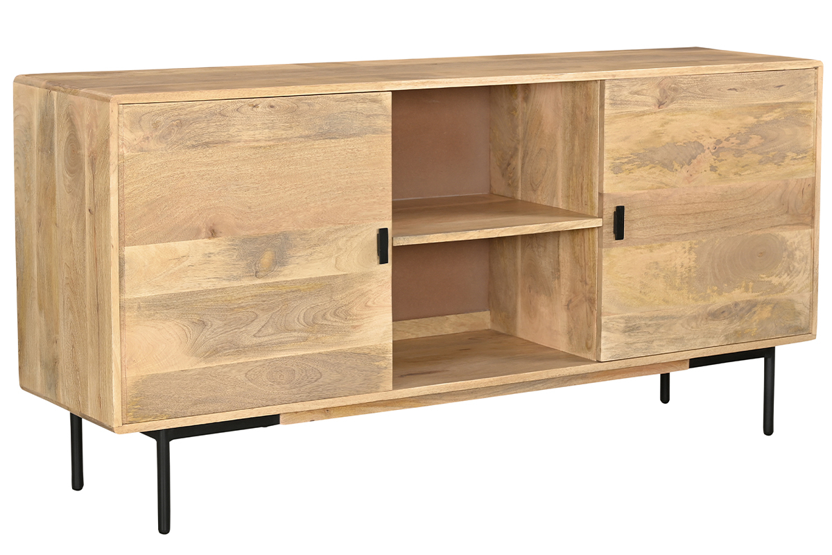 Aparador de 2 puertas de madera maciza de mango y metal negro 168 cm JUDE