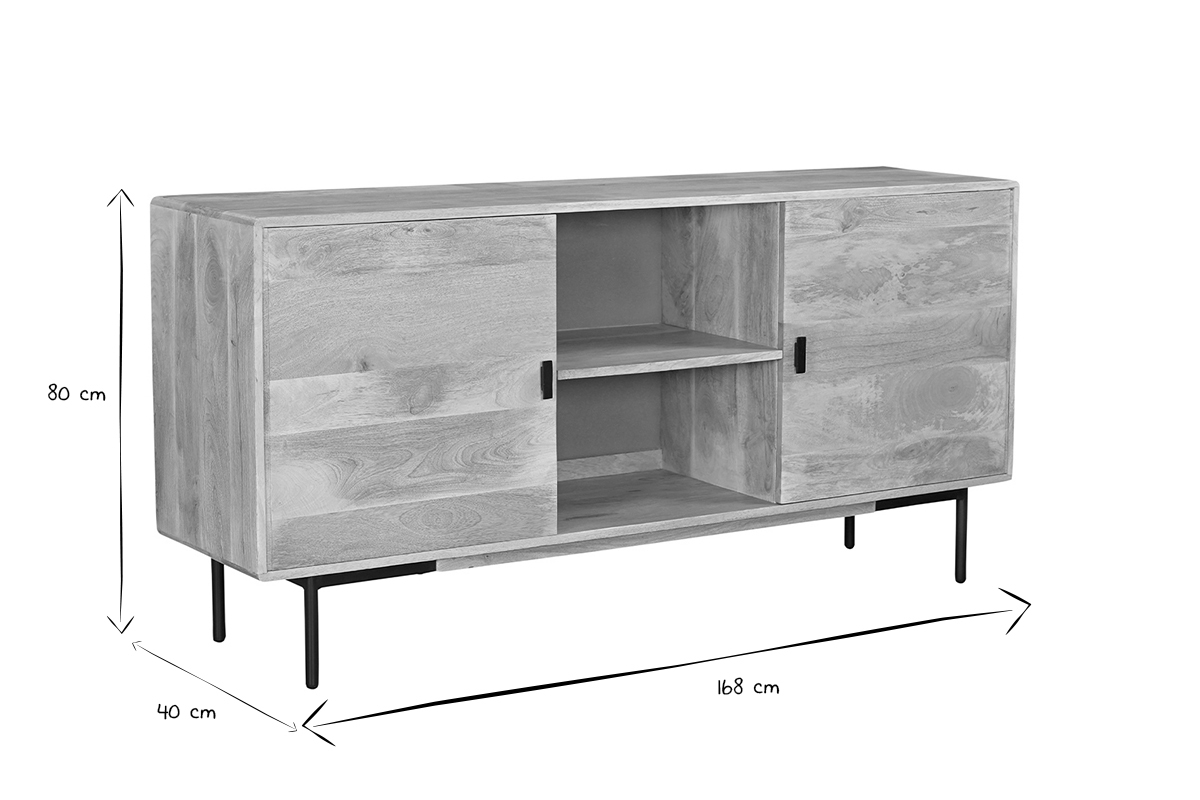 Aparador de 2 puertas de madera maciza de mango y metal negro 168 cm JUDE