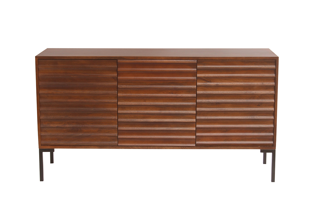 Aparador de 3 puertas de madera oscura maciza de mango y metal negro 140 cm ONDA