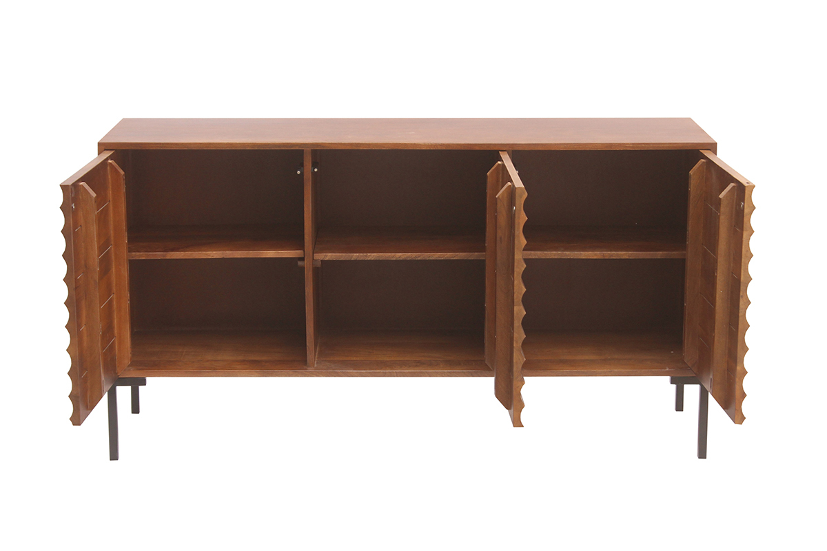 Aparador de 3 puertas de madera oscura maciza de mango y metal negro 140 cm ONDA