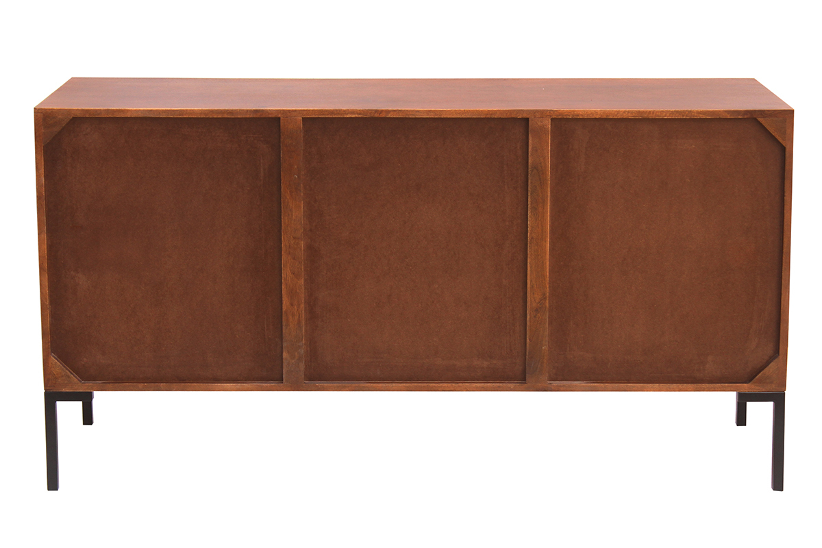 Aparador de 3 puertas de madera oscura maciza de mango y metal negro 140 cm ONDA