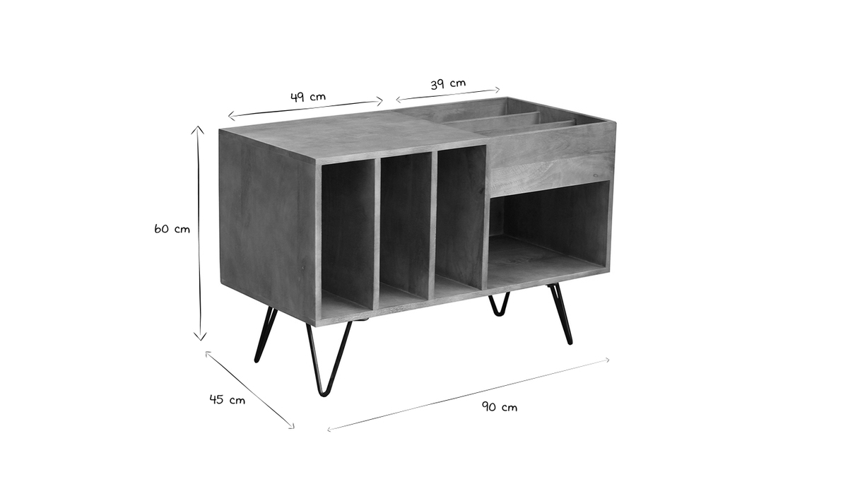 Aparador de almacenaje de vinilos en madera de mango y metal 90cm BOOGIE